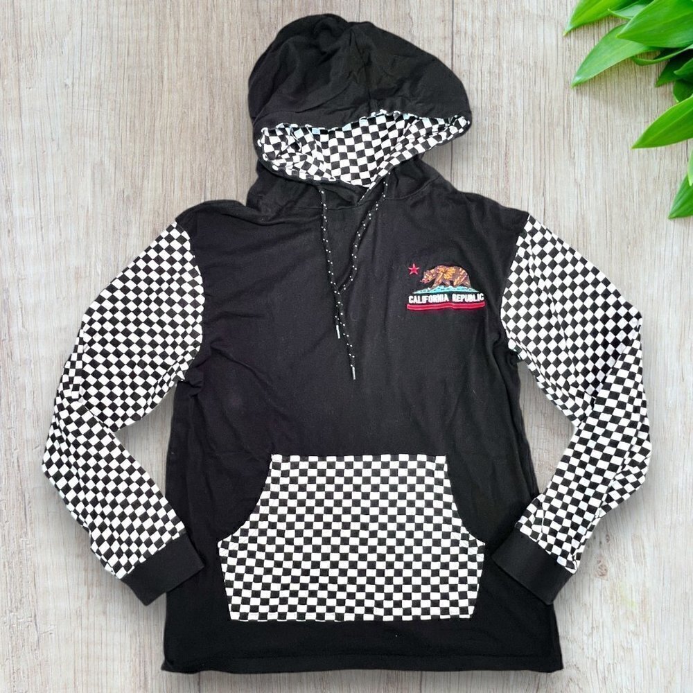 Eighty Eight California Republic Black White Checkerboard Embroidered Hoodie S
